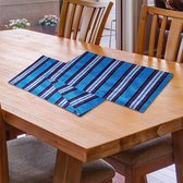 Decoratieve tafelloper van polyzijdestof, met opvallende heldere strependesigns voor Kerstmis, feesten, etentjes, schoorsteenmantel - (33 x 150 cm, blauwe strepen)
