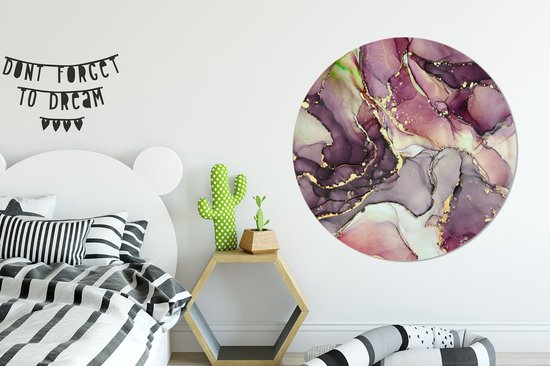 WallCircle - Wall Circle - Wall Circle - Marbre - Rouge - Violet - Or - Aluminium - Dibond - 120x120 cm - Intérieur et Extérieur XXL