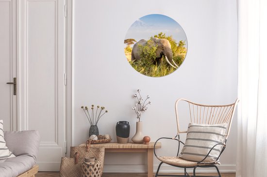 Cercle Mural - Cercle Mural Intérieur - Éléphant se cache derrière un buisson - ⌀ 60 cm - Décoration murale - Peintures Ronds