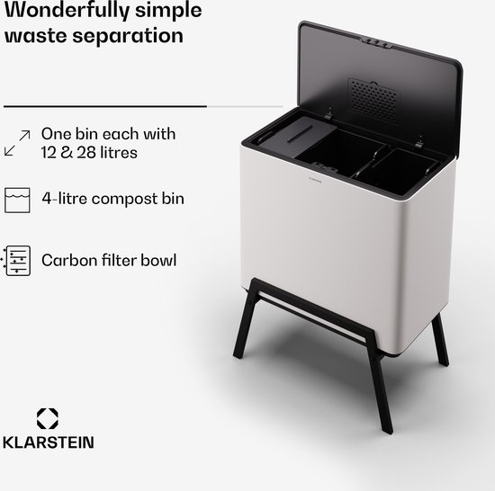 Klarstein Yuma Keukenbak met een inhoud van 30 liter, geurfilter, drukknop, uitneembare binnenbak en stijlvolle poten, roestvrij staal Klarstein Yuma Keukenbak met een inhoud van 30 liter, geurfilter, drukknop, uitneembare binnenbak en stijlvolle poten, roestvrij staal