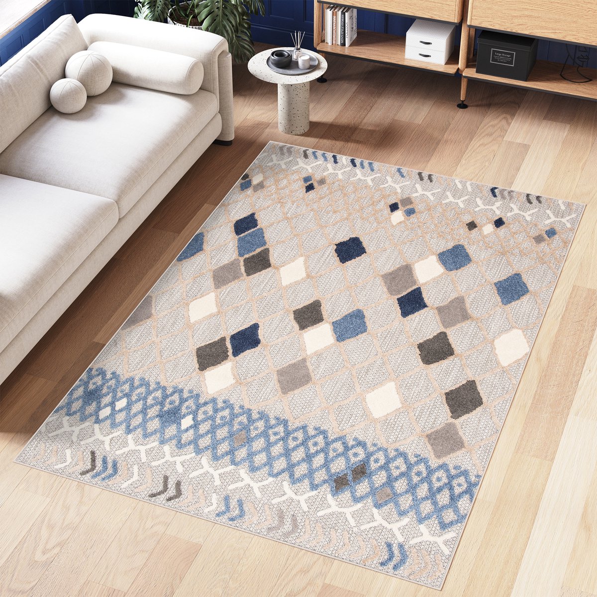 Tapiso Patio Indoor Tapijt Buitenkleed Vloerkleed Tuintapijt Outdoor Buiten Maat- 140x200 Grijs Blauw 4