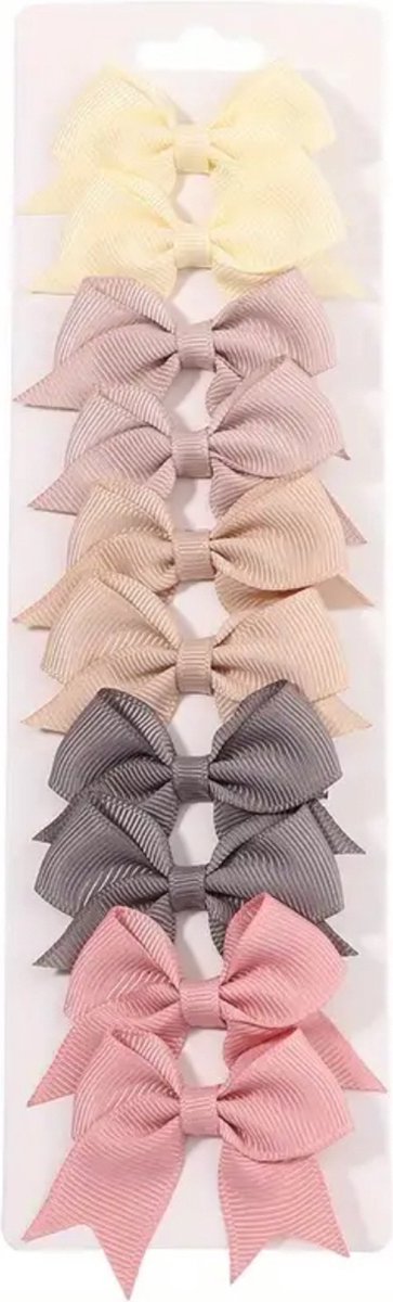 Haarstrikjes met duckklem 10 stuks - Nude/roze/grijs/creme