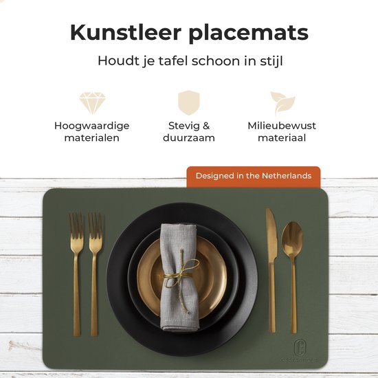 Castagnola Napperons de Table Aspect Cuir - Set de Table Antidérapant en Simili Cuir - Sous-Couche Hydrofuge - Dessous de Verre - 6 Pièces - 45 x 30 cm - Vert