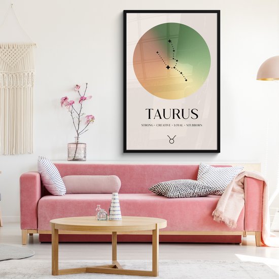 Poster in lijst - Fotolijst 80x120 cm - Posters - Sterrenbeeld - Taurus - Stier - Sterren - Zodiac sign - Posterlijst zwart - Decoratie - Wanddecoratie woonkamer - Muurdecoratie slaapkamer