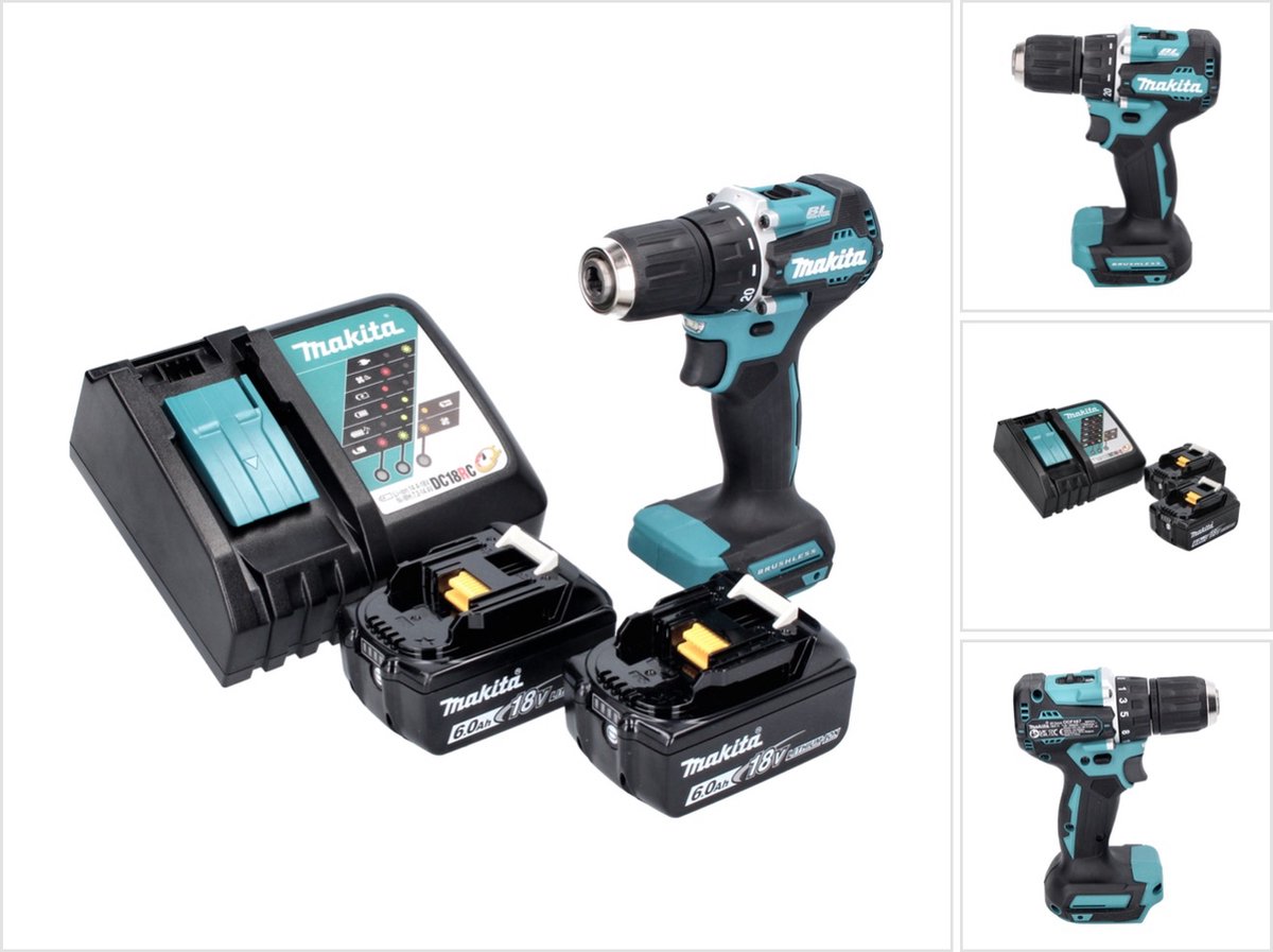 Makita DDF 487 RG accuboormachine 18 V 40 Nm borstelloos + 2x accu 6.0 Ah + lader