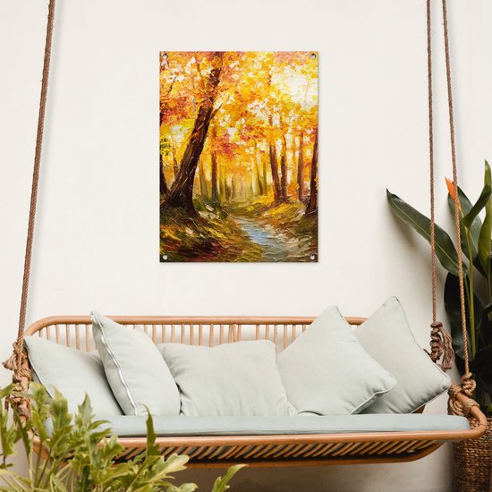 Tableau de jardin Tableau - Automne - Forêt - Peinture à l'huile - 60x80 cm - Affiche de jardin - Toile de jardin - Affiche d'extérieur