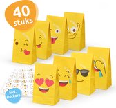 Isa's Friends® Uitdeelzakjes + Stickers - Smileys - 40 stuks - Stevig Papier - Traktatie zakjes