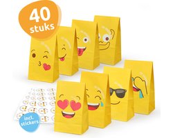 Isa's Friends® Uitdeelzakjes + Stickers - Smileys - 40 stuks - Stevig Papier - Traktatie zakjes