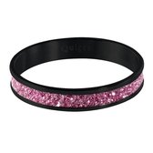 Quiges Stapelring Dames - Vulring Roze Glitter - RVS Zwart - Maat 19 - Hoogte 4mm