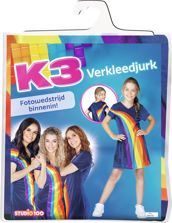 K3 Verkleedkleding - Verkleedjurk Regenboog Blauw 6/8 jaar - Maat 134 - K3