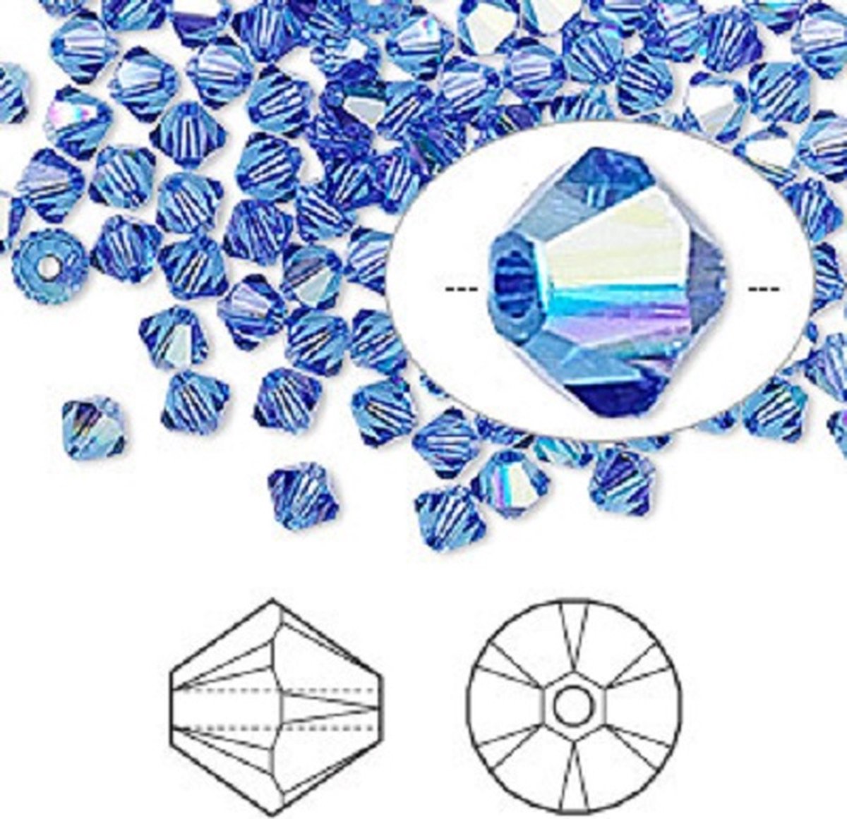 Swarovski Elements, 48 stuks Xilion Bicone kralen (5328), 4mm, sapphire AB