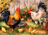 DiverseGoods DIY 5D Diamond Painting by Number Kit, Diamond Art Full Kits Full Drill Rooster Hen Chicks Embroidery Cross Stitch Arts Craft Canvas Wall Decor