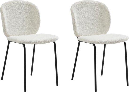 Set van 2 stoelen van boucléstof en zwart metaal - Crèmewit - BEJUMA L 47.5 cm x H 85 cm x D 57.5 cm