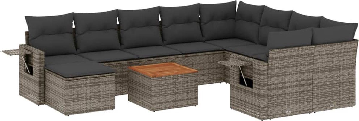 vidaXL 11-delige - Loungeset - met - kussens - poly - rattan - grijs