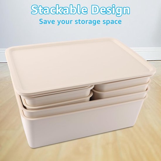 Pullmer Opbergdoos met deksel, opbergcontainer, stapelboxen, kratten, kunststof doos, set van 4, dozen 12,5 l, 39 x 29 x 16,5 cm