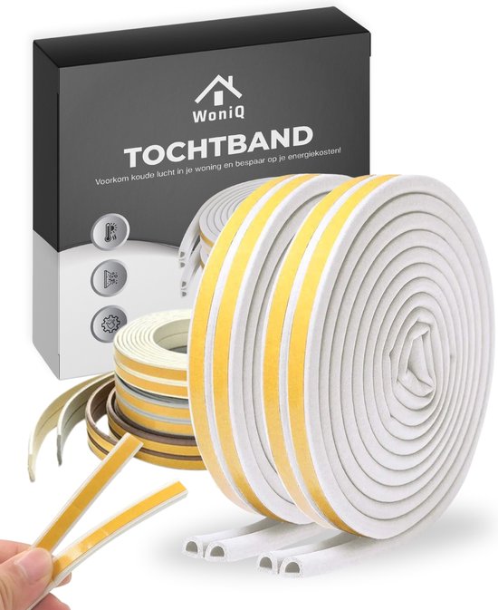 WoniQ Tochtband 14 Meter Lang - Tochtband Zelfklevend - Tochtstrips voor Deuren - Zelfklevend - Tochtstopper - Tochtrol - Tochtstrip - Tochtwering - Hoogwaardig Foam