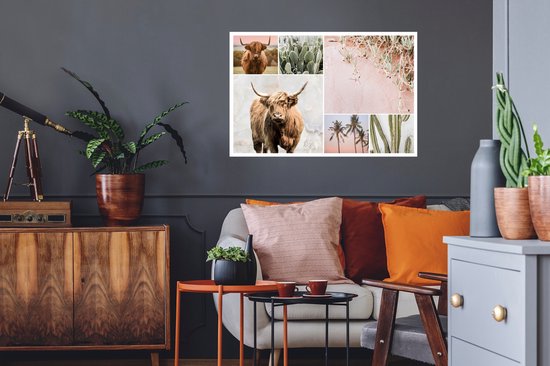 Muurstickers - Sticker Folie - Schotse hooglander - Collage - Vetplant - 90x60 cm - Plakfolie - Muurstickers Kinderkamer - Zelfklevend Behang - Zelfklevend behangpapier - Stickerfolie