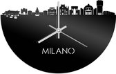 Skyline Klok Milano Zwart Glanzend - Ø 40 cm - Stil uurwerk - Wanddecoratie - Meer steden beschikbaar - Woonkamer idee - Woondecoratie - City Art - Steden kunst - Cadeau voor hem - Cadeau voor haar - Jubileum - Trouwerij - Housewarming -