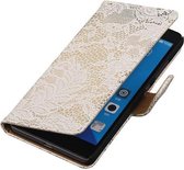 Lace Bookstyle Wallet Case Hoesjes Geschikt voor Huawei Honor 7 Wit
