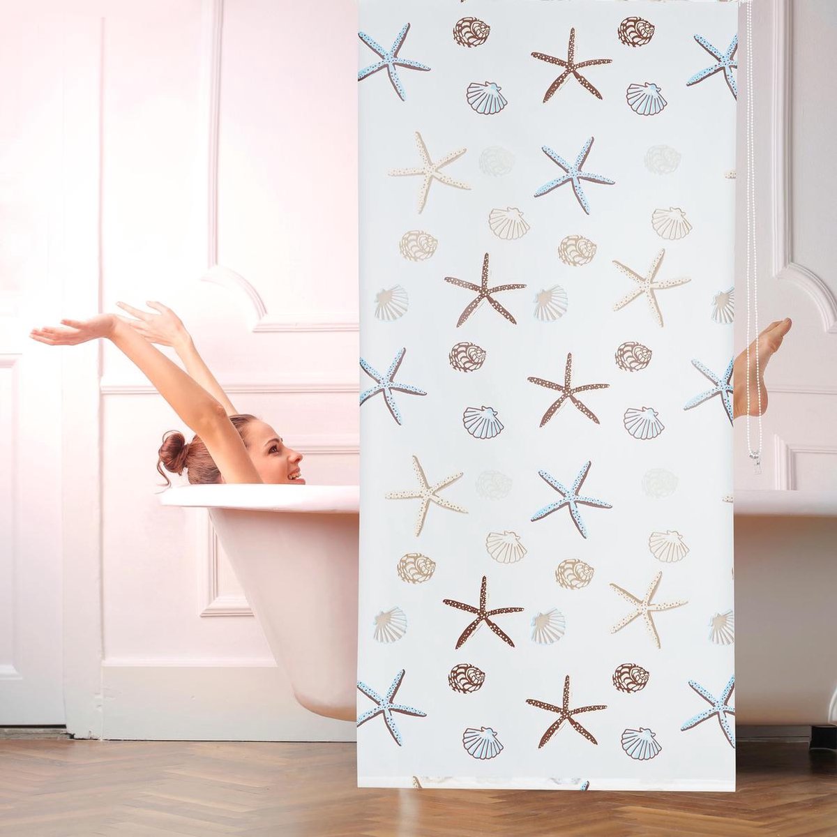 store de douche relaxdays carré - rideau de douche avec système de rouleau  - design