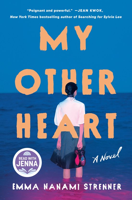 Boekomslag van 'My Other Heart' met een vrouw in het water met de titel in oranje letters.