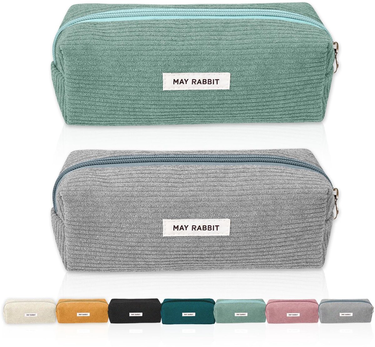 2 Stuks Pennenetui - Ribstof Etui 19x7x6 cm voor School & Kantoor - Grijs & Groen