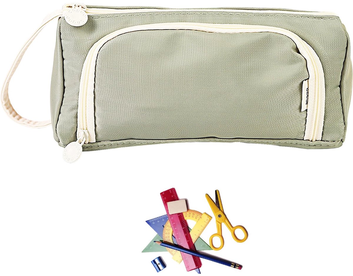 Etui met 2 Vakken - Grote Capaciteit & Waterdicht Canvas - Voor School & Kantoor