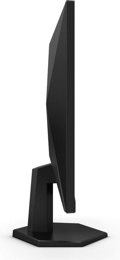 Zijaanzicht van een zwarte AOC gaming monitor met een strak design.