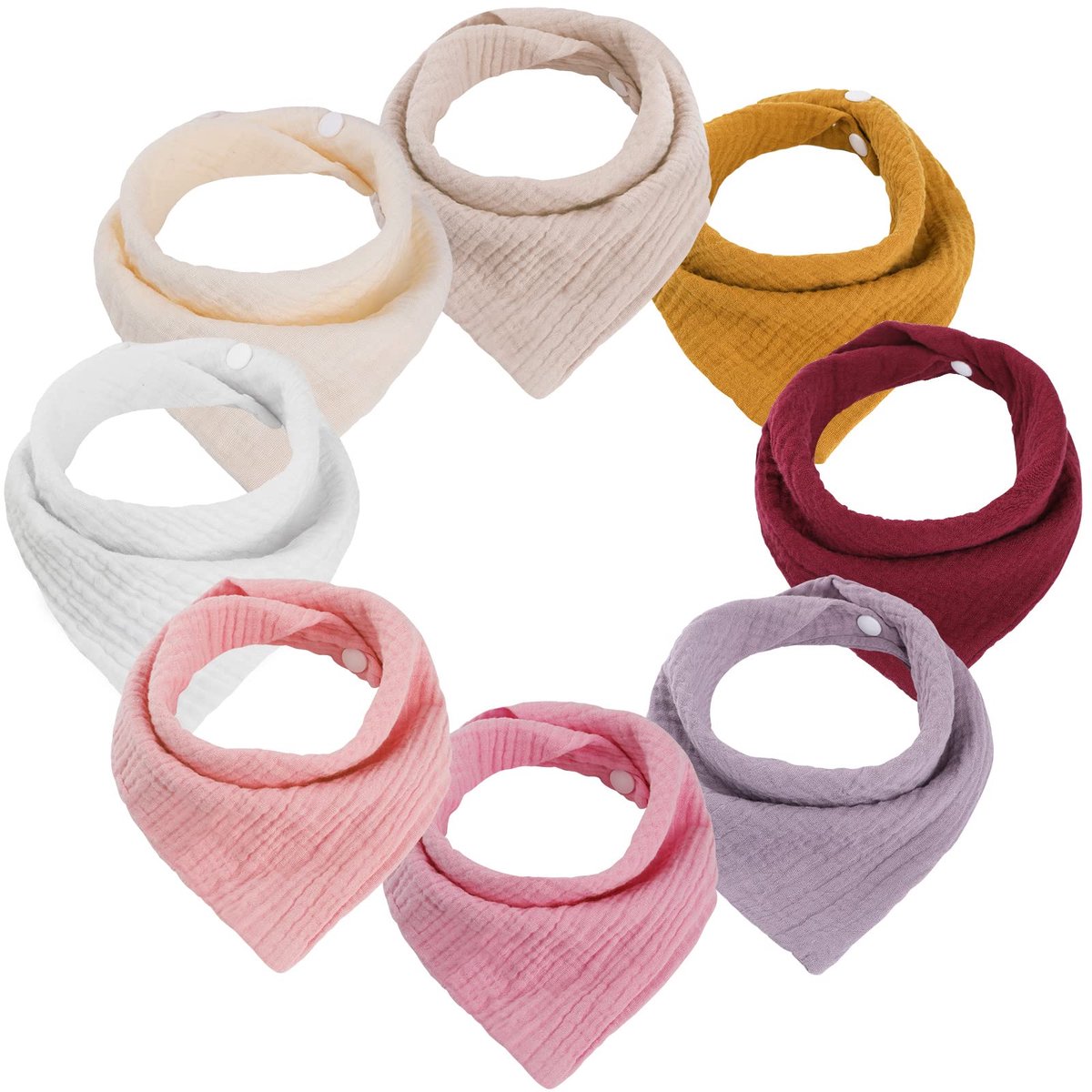 Set van 8 Driehoekige Baby Slabbetjes - Dubbellaags Zacht Absorberend Mousseline - Met 2 Verstelbare Drukknoopsluitingen - Voor Baby's, Peuters en Pasgeborenen - Roze