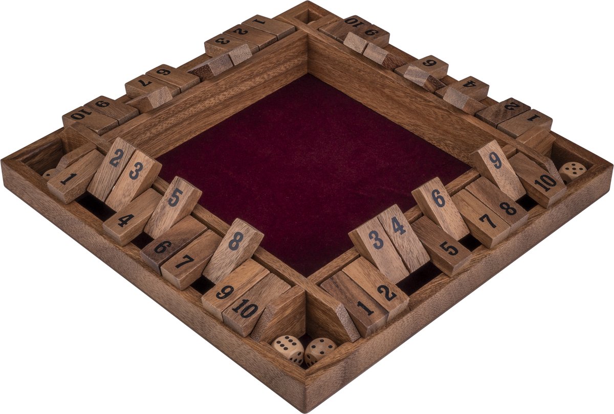 Shut The Box 4 Spelers – Walnoot Houten Dobbelspel – 29 x 29 cm – Met Ingelegd Vilt & 8 Houten Dobbelstenen – Gezelschapsspel – Engelhart — afbeelding 10