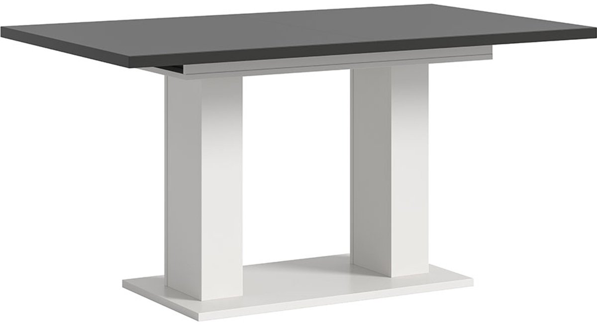 Motion eetkamertafel dubbele zuilpoot 90x150/190cm incl. 1 verlengblad grijs, wit.