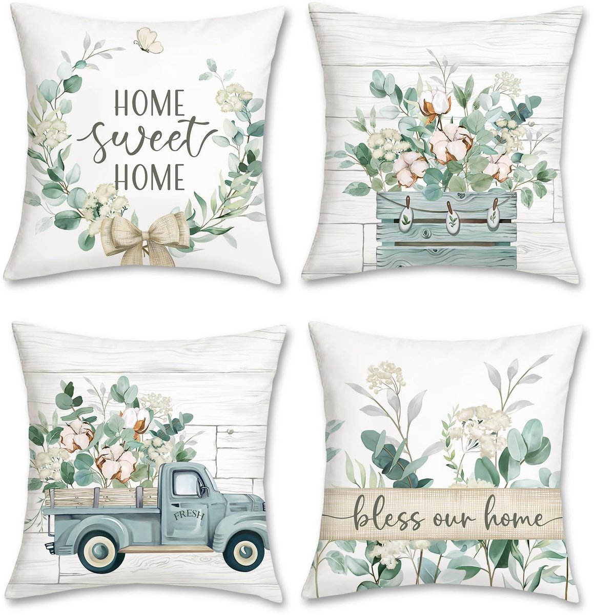 Ibenzoa Set van 4 decoratieve kussenslopen met eucalyptus bladeren en zachte fluwelen textuur kleur 4