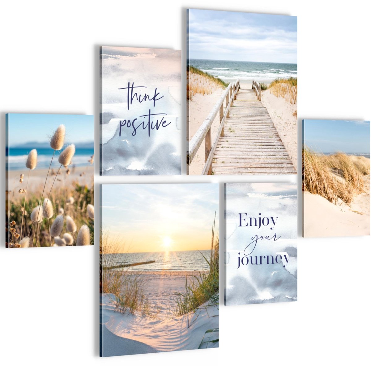 Ibenzoa Moderne Strand en Zee Muurschildering Set voor Diverse Interieurs blauw