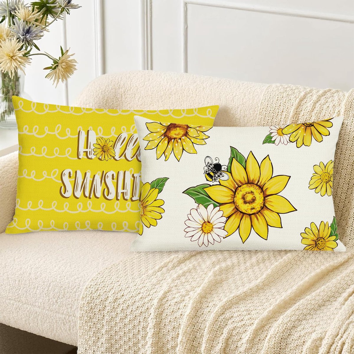 Ibenzoa® Decoratieve Kussenslopen Set met Zonnebloemdesign voor Binnen- en Buitendecoratie, 30x50 cm