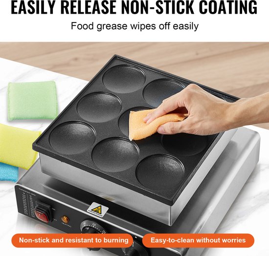 Dutch Pancake Maker, 9-Delige Dorayaki Bakplaat Met 76 Mm Diameter, 850 W CommerciëLe Elektrische Poffertjesgrill, Roestvrij Staal Met Antiaanbaklaag, Temperatuur- En Tijdregeling — afbeelding 4