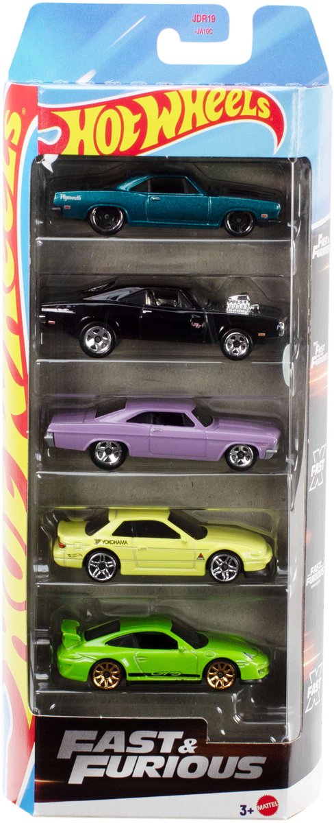 ​Hot Wheels Fast & Furious, Set van 5 Metalen Speelgoedraceauto's, Geïnspireerd op en Gezien in de Films, Schaal 1:64​