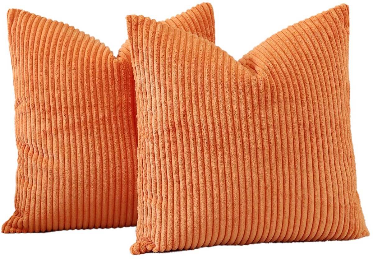 Ibenzoa® Set van 2 stijlvolle corduroy kussenslopen voor een elegante woonkamersetting, 50 x 50 cm, warme oranje tint