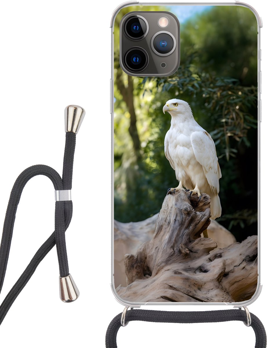 Telefoonhoesje Geschikt voor iPhone 13 Pro - Arend - Hout - Wit - Planten - Siliconen - Crossbody - Backcover met Koord - Telefoonhoesje met koord - Hoesje met touw Telefoonhoesje
