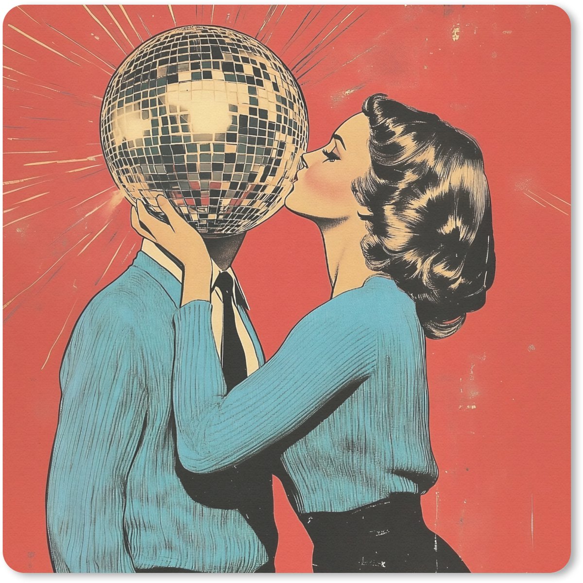 Muismat 30x30 cm - Mousepad Vrouw - Retro - Discobal - Kus - Muismatten