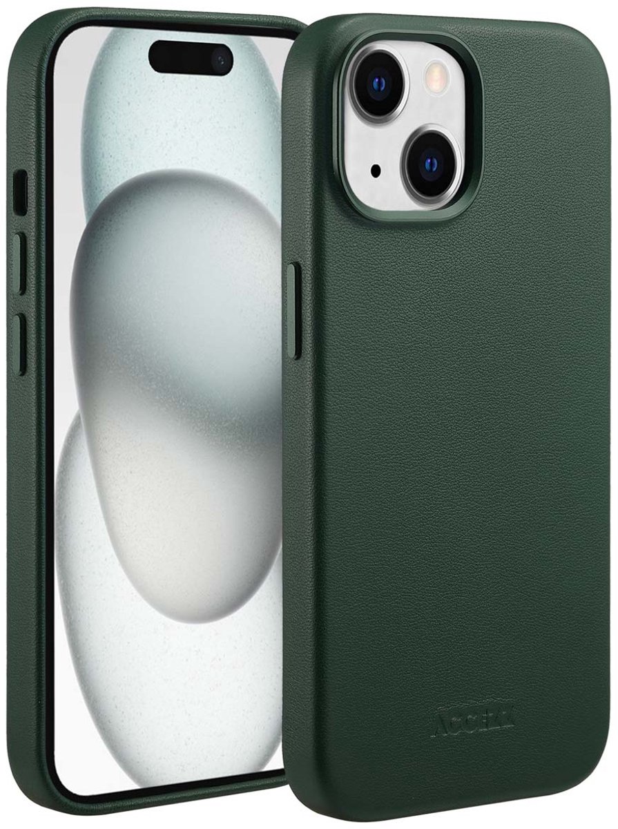 Accezz Hoesje Geschikt voor iPhone 15 Hoesje - Accezz Geschikt voor MagSafe Leather Backcover - Donkergroen