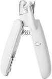 Witte PETKIT nagelknipper met LED-lampje en schuurvijl, met de knipper geopend.