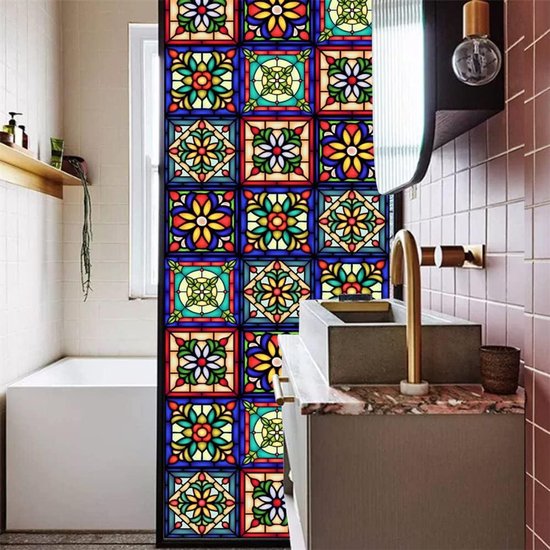 Privacy Raamfolie Gebrandschilderd Glas Niet-Klevend Matglas Folie Decoratieve S