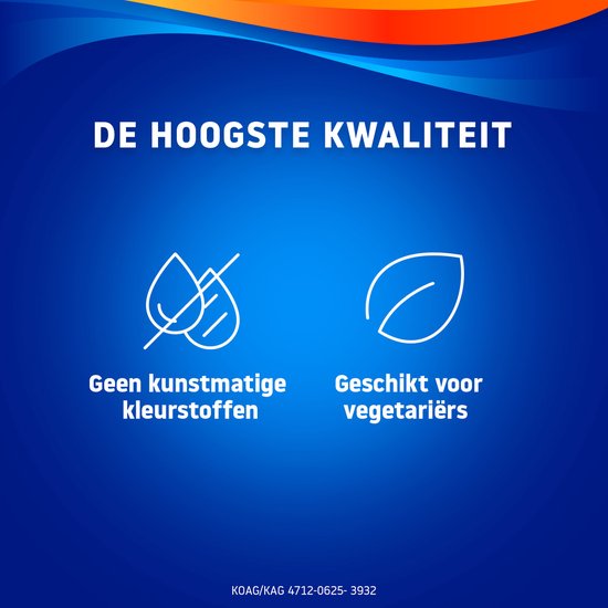 Afbeelding met "DE HOOGSTE KWALITEIT", een pictogram van een druppel met een schuine streep en een blaadje.