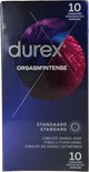 Doosje Durex Orgasm Intense condooms, standaard maat, met een abstracte paarse en rode print.