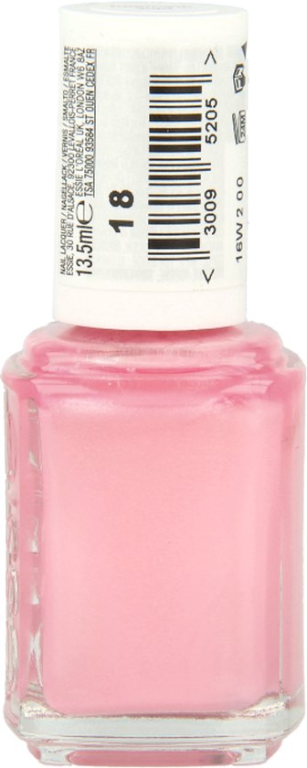 Flesje Essie nagellak met lichtroze kleur en witte dop met productinformatie.