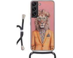 Telefoonhoesje Geschikt voor Samsung Galaxy S22 - Leeuw - Pak - Geruit - Bril - Siliconen - Crossbody - Backcover met Koord - Telefoonhoesje met koord - Hoesje met touw Telefoonhoesje