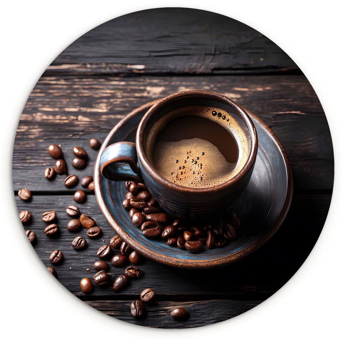 WallCircle Wandcirkel 60x60 cm - Muurcirkel Kop - Koffie - Hout - Bonen - Muurdecoratie woonkamer - Wanddecoratie slaapkamer - Kamer decoratie accessoires - Ronde schilderijen Bonen - Koffie