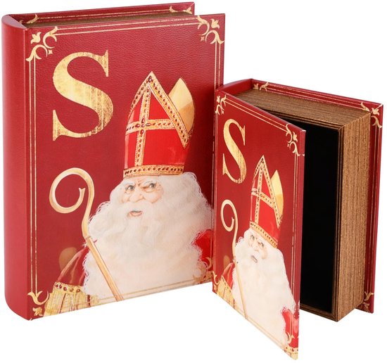 Dekoratief | Set 2 boekdozen 'Sinterklaas', hout, 20x15x6cm | A255153