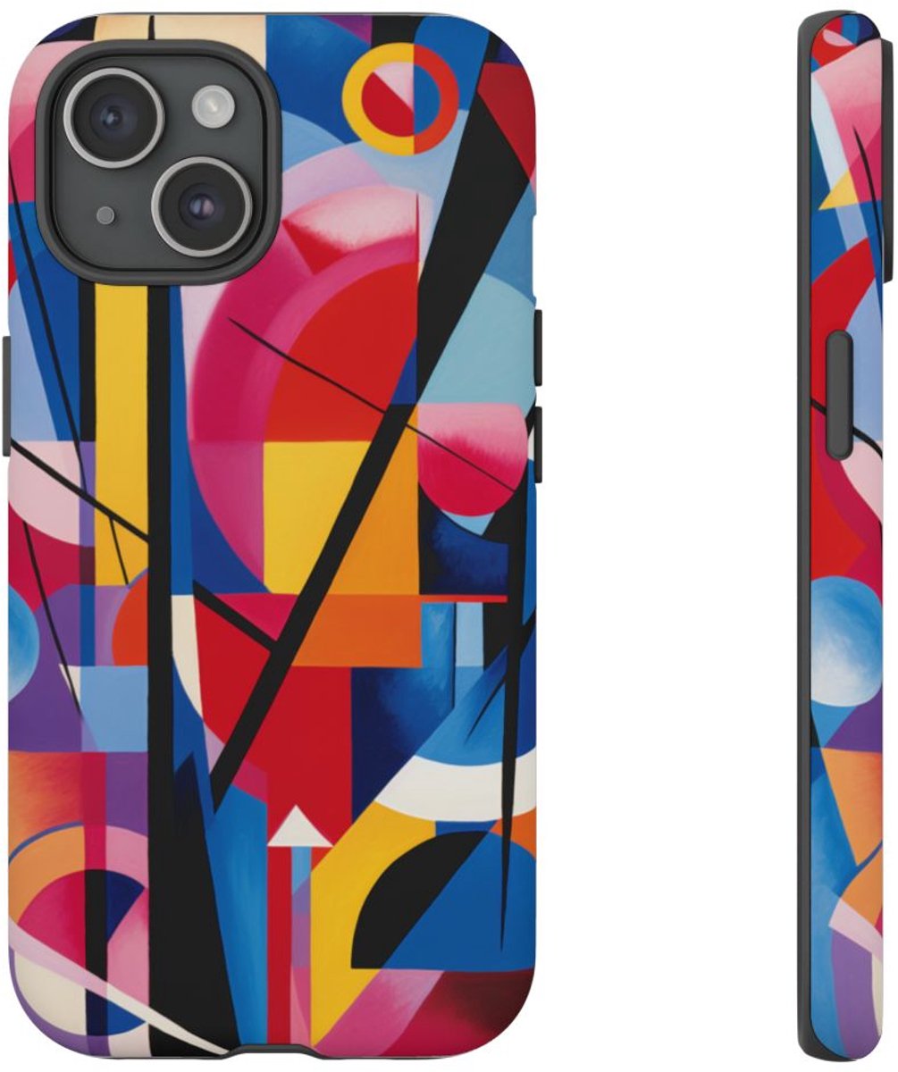 Abstracte Geometrische Kleurencompositie – Telefoonhoesje Geschikt voor iPhone 15