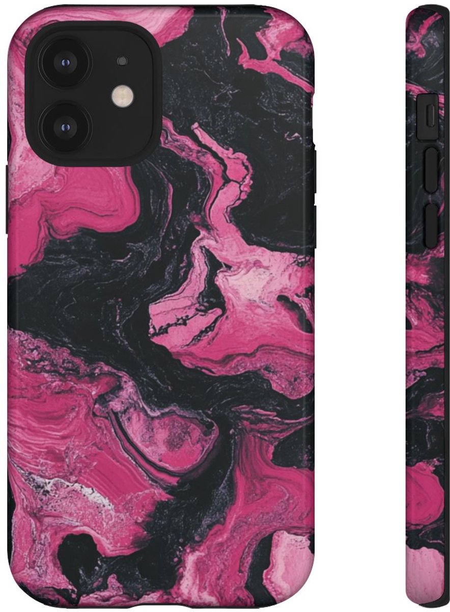 Roze en Zwarte Marmer Abstracte Textuur – Telefoonhoesje Geschikt voor iPhone 12